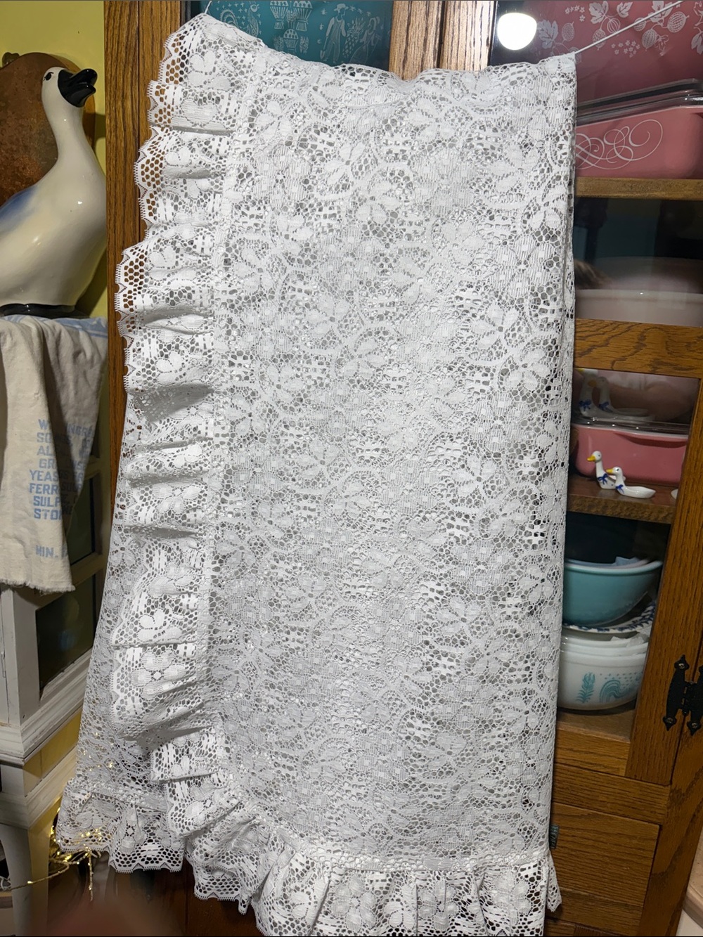 Vintage White Lace Ruffle rectangular large tablecloth